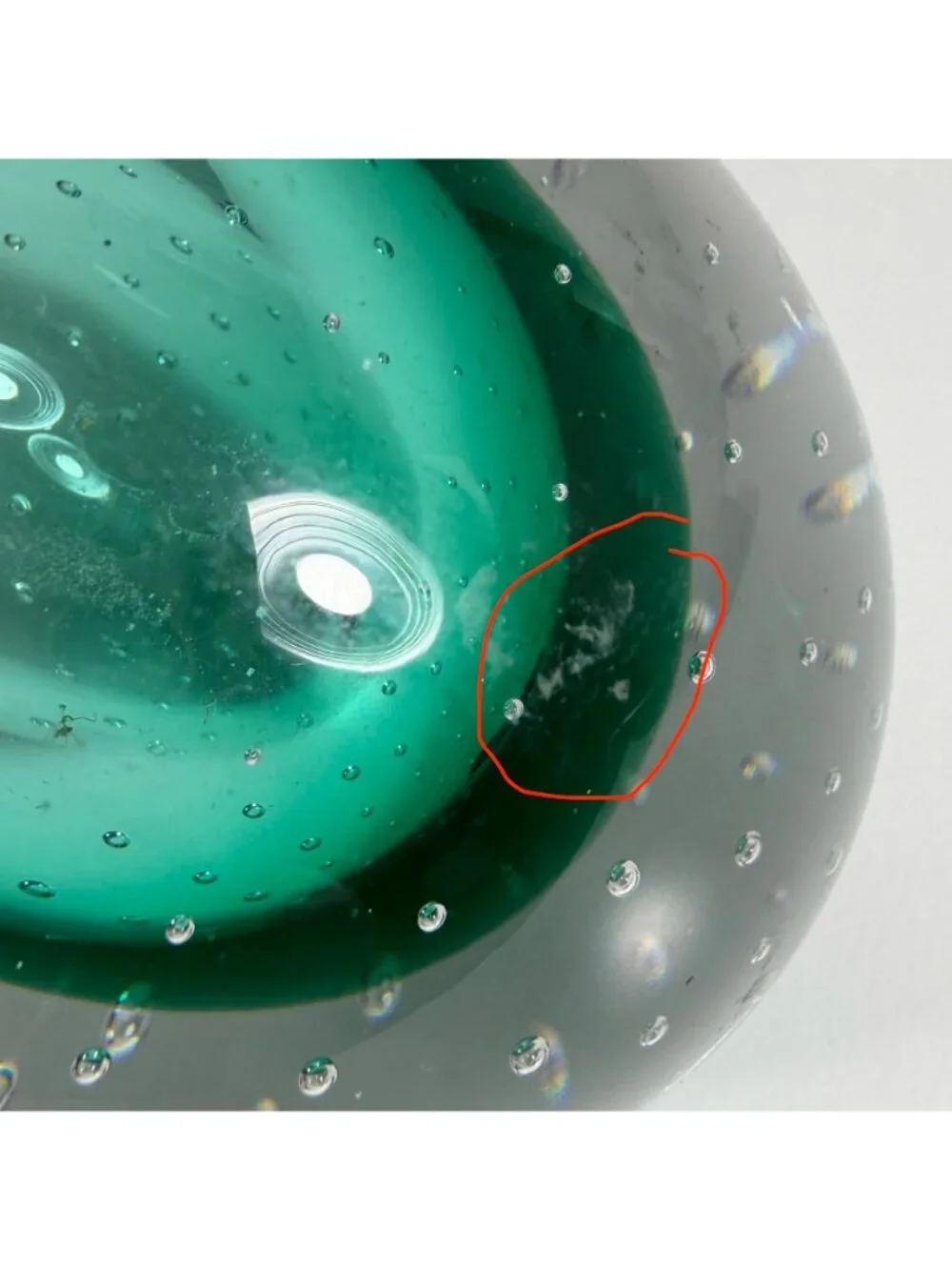 Small Teardrop Teal Green and Clear Glass Controlled Bubble Art Vase Paperweight